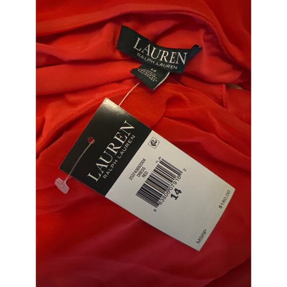 NWT Women 14 Lauren Ralph Lauren Red One Shoulder Cocktail Chiffon Jersey Dress - Picture 7 of 7